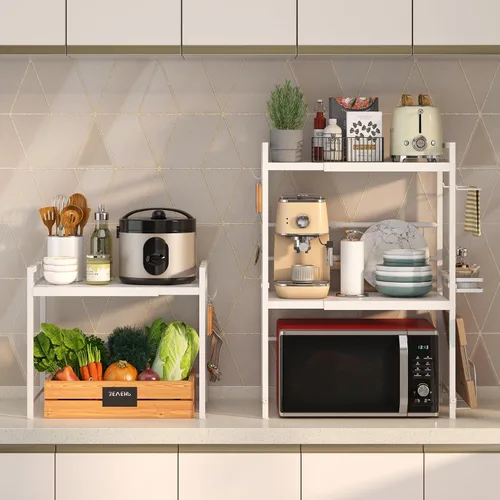 Miniatura 4 de DOLALIKE Estante para horno de microondas, soporte expandible para microondas, organizador de encimera de cocina, almacenamiento de utensilios