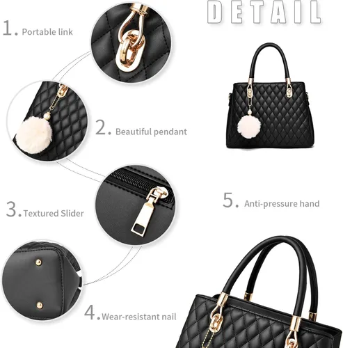 Miniatura 4 de I IHAYNER - Bolsos de cuero para mujer con correa para llevar al hombro asas cortas y pompón