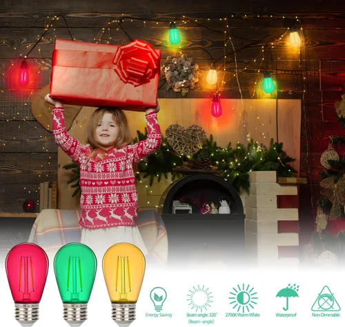 Miniatura 6 de Leadleds Paquete de 15 bombillas LED S14 de colores para tiras de luces de exteriores, bombillas de repuesto inastillables de 2 W para luces