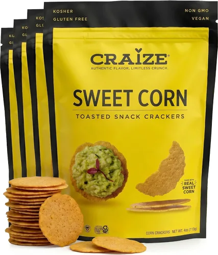 Miniatura 10 de Craize Sweet Corn Crisps Galletas de maíz tostadas sin gluten, veganas, kosher, 4 onzas cada una