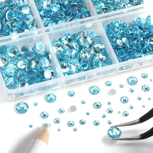 Miniatura 2 de Beadsland 8300 diamantes de imitación con parte trasera plana, diamantes de imitación redondos de cristal azules para manualidades, mezcla de 10
