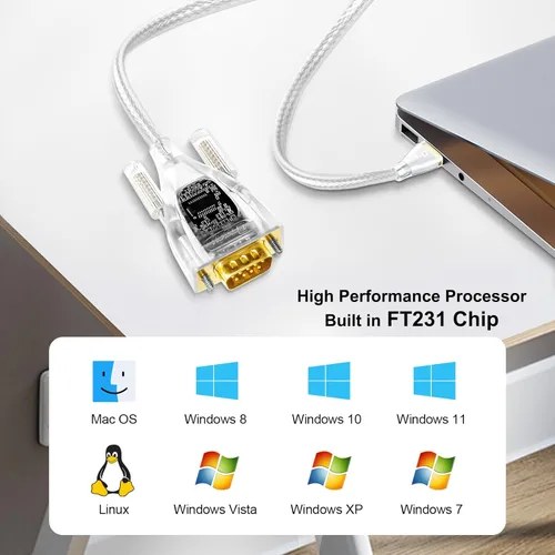 Miniatura 3 de DTECH Adaptador USB a serie con chip FTDI de 9 pines RS232 a cable USB DB9 RS-232 Data LED Light Detect FT231 chipset compatible con Windows 11 10 8