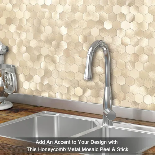 Miniatura 4 de BeNice Adhesivo de metal para azulejos de pared de cocina, adhesivo 3D, 10 unidades, color dorado champán Oro champán