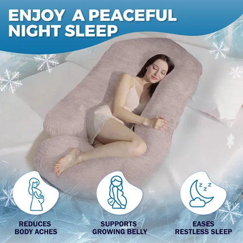 Miniatura 2 de PILLANI Almohadas de embarazo para dormir - Almohada de cuerpo completo en forma de V C U con funda extraíble, almohada de maternidad refrescante