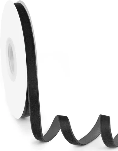 Miniatura 25 de Cinta de terciopelo de 5/8 pulgadas de ancho, 25 yardas, cinta de terciopelo negro en carrete para manualidades, envoltura de regalos, bricolaje