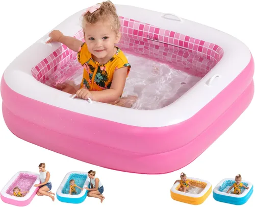 Miniatura 8 de Piscina inflable 2 en 1 para niños, 65"x39"x10" (5'5") con piso acolchado suave, asas, drenaje, piscina poco profunda rectangular para niños de 2