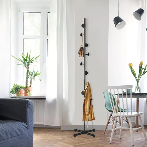 Miniatura 7 de Perchero independiente, árbol de abrigo negro con 8 ganchos de metal para entrada, pasillo, dormitorio, oficina para abrigos, ropa colgante