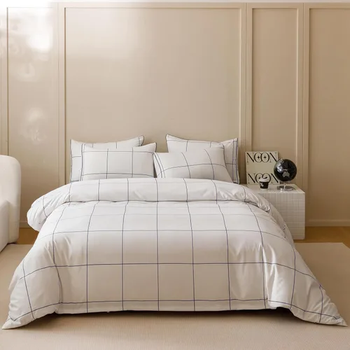 Miniatura 23 de Juego de edredón Wellboo, juego de ropa de cama Queen, color sólido, azul marino y blanco degradado, edredón de algodón, moderno, liso, suave