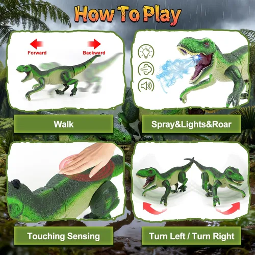 Miniatura 4 de Funbud Juguete de Dinosaurio con Control Remoto para Niños - Regalos de Cumpleaños para Edades 3 4 5 6 7 8 9 10 11 12 Años, RC Dinosaurio Caminante