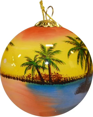 Miniatura 4 de Adorno de Navidad de vidrio soplado Playa de cacao de tortuga marina Pintado a mano en el interior Arte original Incluye caja de regalo