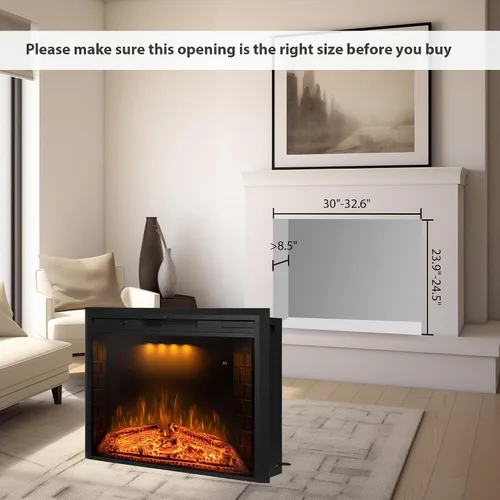 Miniatura 2 de Insertos de chimenea eléctrica de 33 pulgadas, chimenea eléctrica empotrada y construida en la pared con sonido de crepitación de fuego, luz
