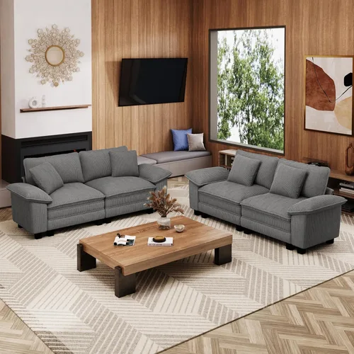 Miniatura 38 de MIXPATIO Juego de sofá modular Cloud en forma de U, asiento profundo de 3 piezas, sofá modular de 6 plazas y brazos extraíbles, felpilla de felpa