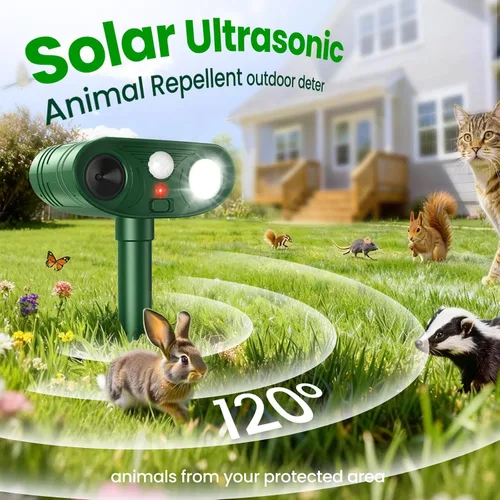 Miniatura 3 de Repelente solar ultrasónico de animales para exteriores, dispositivos repelentes de ciervos, ardilla, gato, mapache, conejo, perro, disuasión
