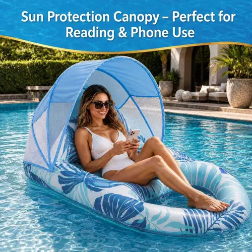 Miniatura 3 de Pool Float for Adults with Canopy, Inflatable Chair Lounge Floaties with Adjustable Sun Shade Cover, Drink Holder, Ergonomic Headrest