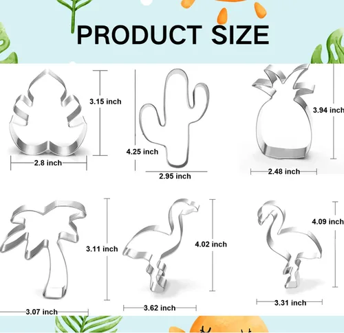 Miniatura 7 de LUBTOSMN New Summer Cookie Cutter Set - 6-Piece - 3.5 Inch - Cactus, Pineapple, Flamingo, Monstera Leaf, Palm Tree, Tropical Flower Shapes