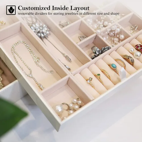 Miniatura 4 de ProCase - Joyero grande de cuero con dos niveles para organizar aretes pulseras anillos relojes para mujeres niñas regalo ideal para novia o esposa