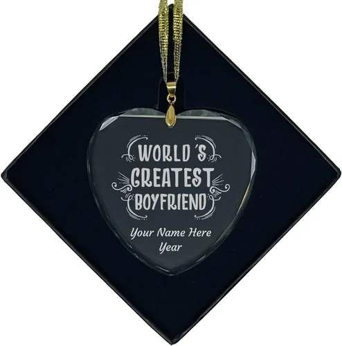 Miniatura 6 de LaserGram Adorno de Navidad de vidrio personalizado, el mejor novio del mundo, idea de regalo grabada con láser personalizada (forma de diamante)