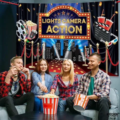 Miniatura 6 de KatchOn, Fondo de acción con luces para cámara, grande, 72 x 44 pulgadas, decoraciones de fiesta temática de película, decoraciones de fiesta