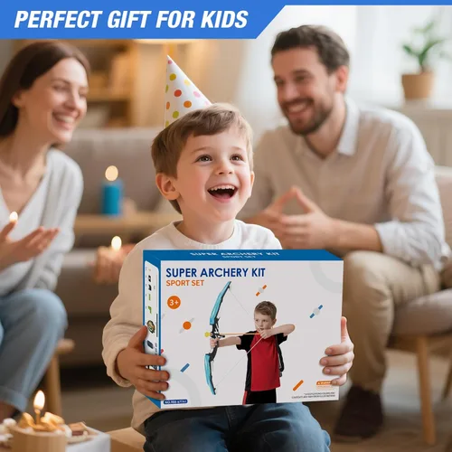 Miniatura 9 de HYES Arco y flecha para niños, juego de tiro con arco con luz LED con 12 flechas de ventosa, 1 blanco de pie, 3 blancos de puntuación y 1 carcaj