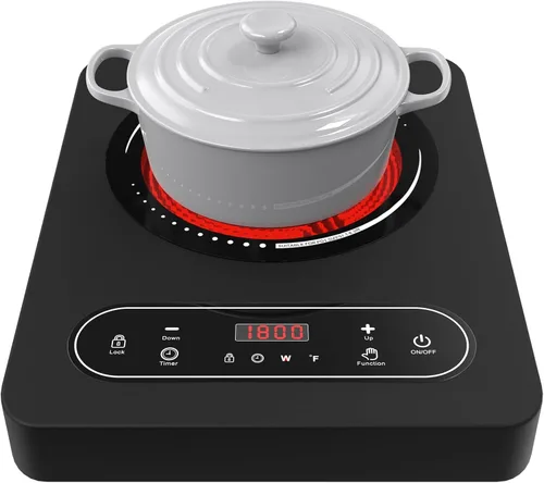Miniatura 11 de Estufa Eléctrica, Placa de Cocina Eléctrica Portátil de 1800W de Quemador Único con Pantalla Táctil LED, 8 Niveles de Potencia y 8 Niveles de Negro
