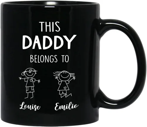 Miniatura 13 de Taza de café con texto en inglés "This Daddy Belongs To Coffee Cup", regalo para el día del padre, Navidad, taza de café negra personalizada