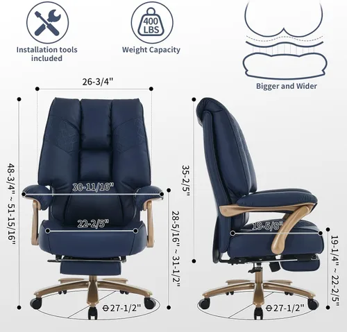 Miniatura 2 de EXCEBET Silla de oficina ejecutiva grande y alta con reposapiés, capacidad de 400 libras, silla de oficina ergonómica de respaldo alto con soporte
