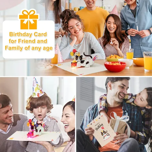 Miniatura 5 de Tarjetas de cumpleaños, tarjeta de feliz cumpleaños ligera y música, divertida tarjeta de felicitación de cumpleaños de gato desplegable en 3D