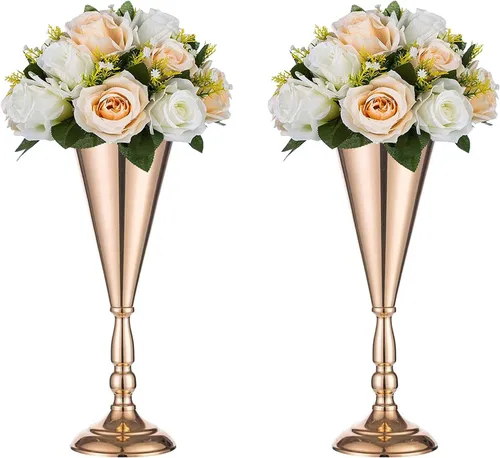 Miniatura 16 de Sziqiqi Juego de 2 centros de mesa altos metálicos para mesas de recepción de boda Florero dorado con soporte Decoración de base para fiestas