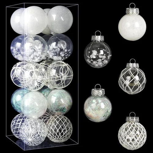 Juego de adornos de bola de Navidad, 20 unidades, grandes, transparentes, inastillables, 3.150 in/3.15 pulgadas, adornos de Navidad blancos para
