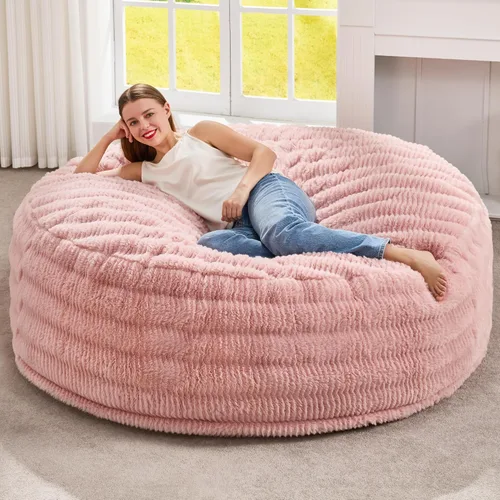 Miniatura 17 de Hobestluk Sillas de Puf para Adultos, Silla de Puf con Relleno, Bolsas Grandes con Funda de Felpa en Relieve, Sillas de Puf Gigantes para Adultos