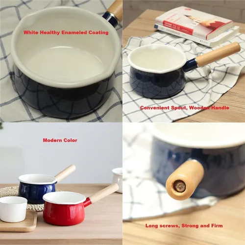 Miniatura 5 de Olla de leche esmaltada con doble salida de vertido, calentador de mantequilla, olla de leche para estufa, revestimiento interior esmaltado blanco