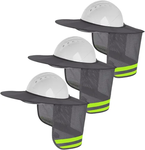 Miniatura 8 de Paquete de 2 parasoles para casco duro, protector solar de malla con ala completa para cascos duros, alta visibilidad, reflectante