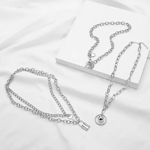 Miniatura 6 de Juego de 8 collares de cadena en tono plateado y dorado para mujeres, adolescentes y niñas y niños, collar colgante en capas con diseño multicolor