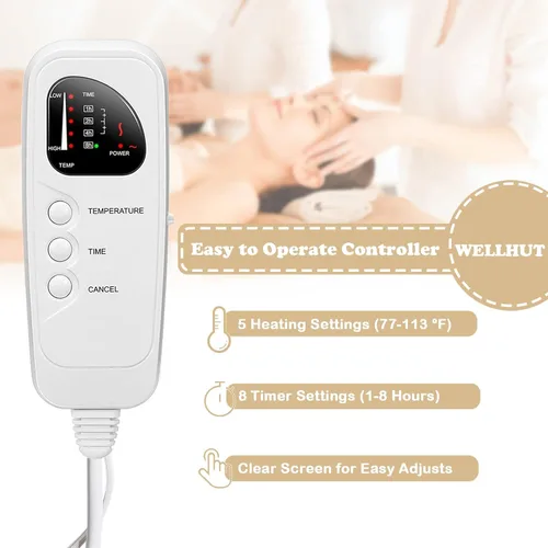 Miniatura 3 de WELLHUT Calentador de Mesa de Masaje, Almohadilla Térmica Certificada UL para Spa, Manta de Lana Deluxe para Mesa con 5 Niveles de Calor, 8