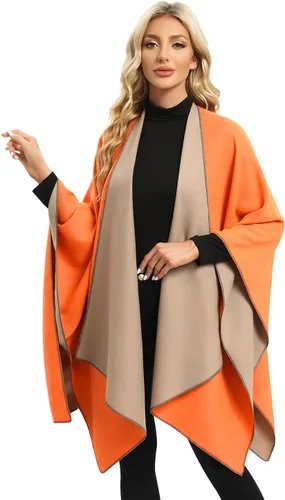 Miniatura 9 de Femdouce Manta cálida para mujer, ligera, con frente abierto, capa tipo poncho para primavera, otoño e invierno