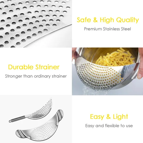 Miniatura 5 de Juego de 2 coladores de acero inoxidable, fácil de drenar, duradero, apto para lavavajillas, funciona para todos los utensilios de cocina, fideos