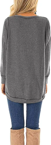 Miniatura 2 de HIYIYEZI - Blusas de otoño largas para mujer, holgadas, de manga larga, con abertura lateral, estilo casual
