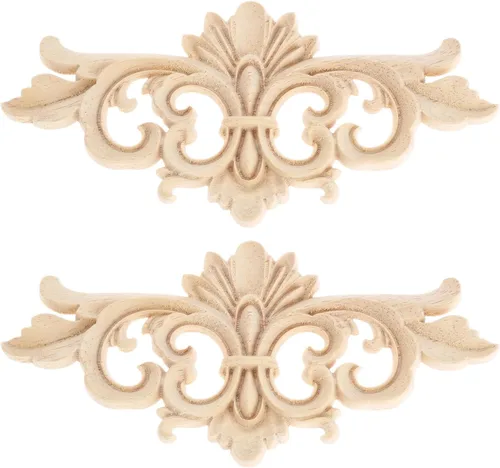 Apliques de madera decorativos tallados en el centro, calcomanías de adorno talladas con flores sin pintar para puerta, chimenea, espejo, pared,