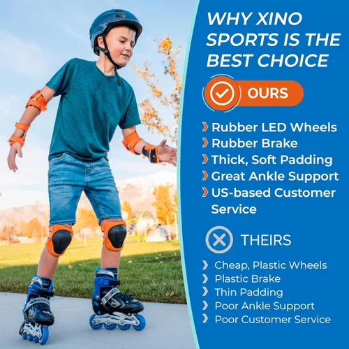 Miniatura 3 de Xino Sports Patines en línea para niños y niñas – Patines ajustables con ruedas iluminadas LED – Patines juveniles para interiores y exteriores Azul