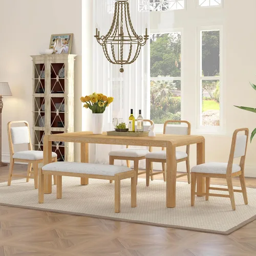 Miniatura 26 de JIVOIT Farmhouse 6 Piece Dining Table Set, Counter Height Table Set with 4 Chairs and a Bench, Rubber Wood Expandable Bar Table Set with Rivet Gris-3