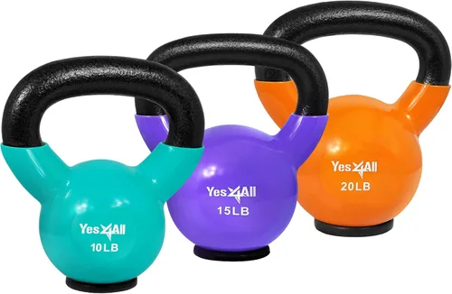 Miniatura 17 de Yes4All Juego de pesas rusas con base de goma, pesas rusas para mujer, pesas rusas de entrenamiento de fuerza (10-65 libras)