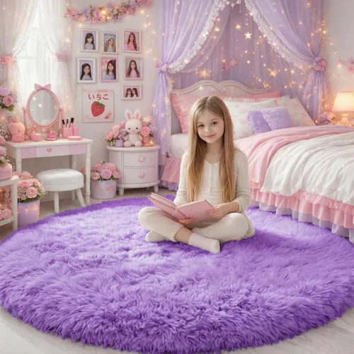 Miniatura 43 de Amdrebio Alfombra Redonda Azul Marino Oscuro de 4 Pies para Habitación de Niños Dormitorio, Alfombras de Área Circulares de Felpa Shag Esponjosa