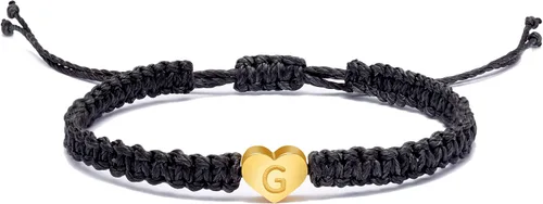 JoycuFF Pulseras con iniciales de corazón para mujer, regalos Pulsera de 26 letras con dije inicial, hecha a mano, cuerda trenzada, joyería