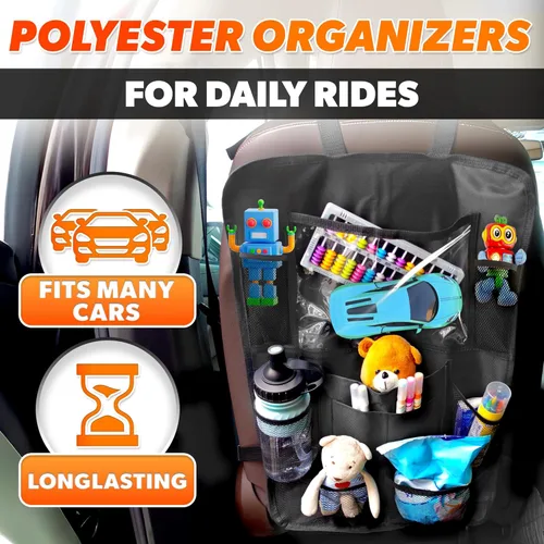 Miniatura 3 de Organizador universal para asiento trasero de automóvil de 23.4 x 16 pulgadas, con 9 bolsillos grandes y soporte transparente para tableta, hecho