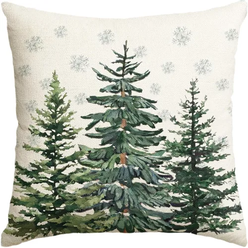 AVOIN colorlife - Juego de fundas de cojín con diseño de árboles de Navidad y copos de nieve, 16 x 16 pulgadas, decoración festiva de invierno para