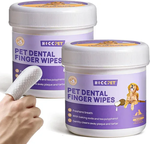 HICC Pet Toallitas de limpieza dental para perros y gatos, elimina el mal aliento eliminando la placa y la acumulación de sarro, cepillo dental de