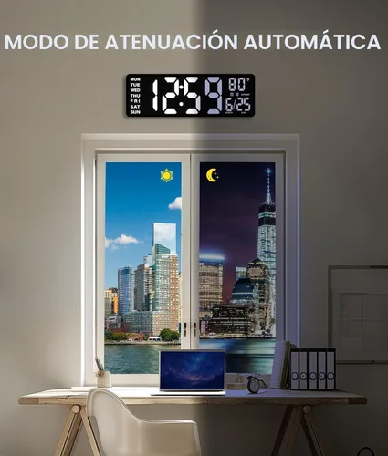 Miniatura 7 de EASYERA Reloj de pared digital grande de 16.5 pulgadas con sincronización BT, reloj de grano de madera con 11 escenas de luz RGB, control remoto