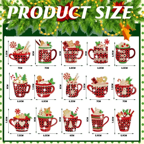 Miniatura 3 de BBTO 15 llaveros de pintura de diamante de Navidad 5D DIY chocolate caliente adornos de arte de diamantes de cacao caliente búfalo a cuadros