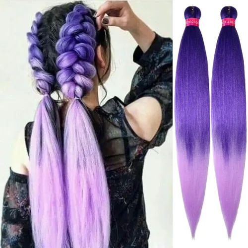 Miniatura 32 de Cabello trenzado negro preestirado, 2 paquetes de extensiones de cabello de trenzas de caja de 26 pulgadas, pelo sintético preestirado trenzado