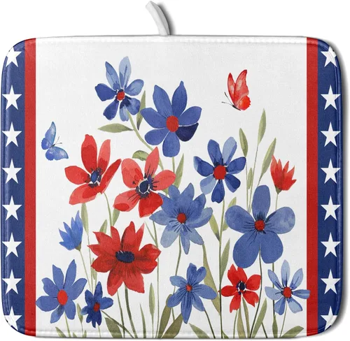 Miniatura 108 de Giwawa Tapete de Secado de Platos Retro Silueta de Cabaña del Bosque de Ciervos para Encimera 18 x 24 pulgadas Otoño Cielo Azul Nube Dibujos